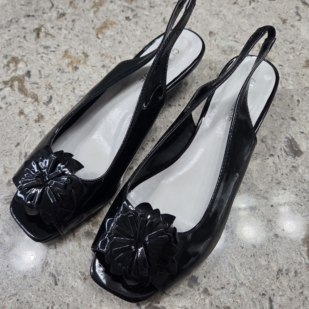 Classique Elegant Black Floral Slingback Heels Women 8.5 Spring